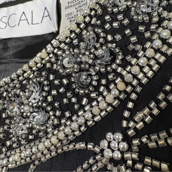 SCALA Embroidered Silk Formal Evening Jacket Silver Floral Beading - Picture 4 of 16